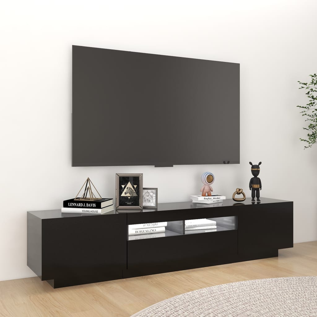 vidaXL TV skrinka s LED svetlami čierna 180x35x40 cm