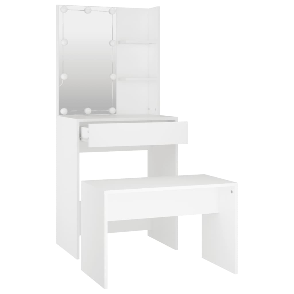 vidaXL Sada toaletného stolíka s LED biela spracované drevo