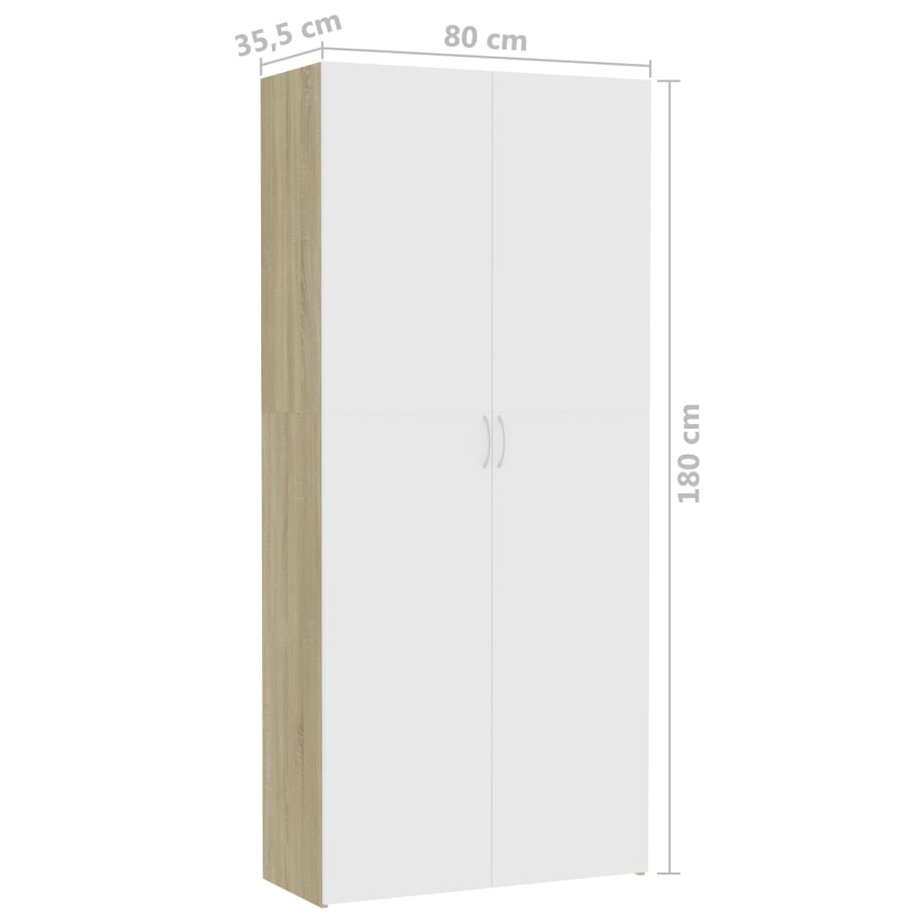 vidaXL Úložná skrinka, biela a sonoma 80x35,5x180 cm, kompozitné drevo