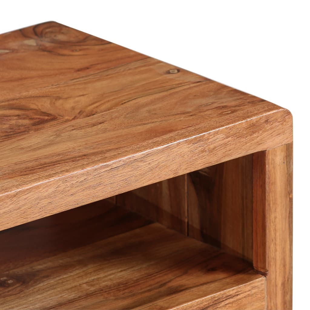 vidaXL TV stolík akáciové drevo s vyrezávanými dvierkami, 117x30x40 cm