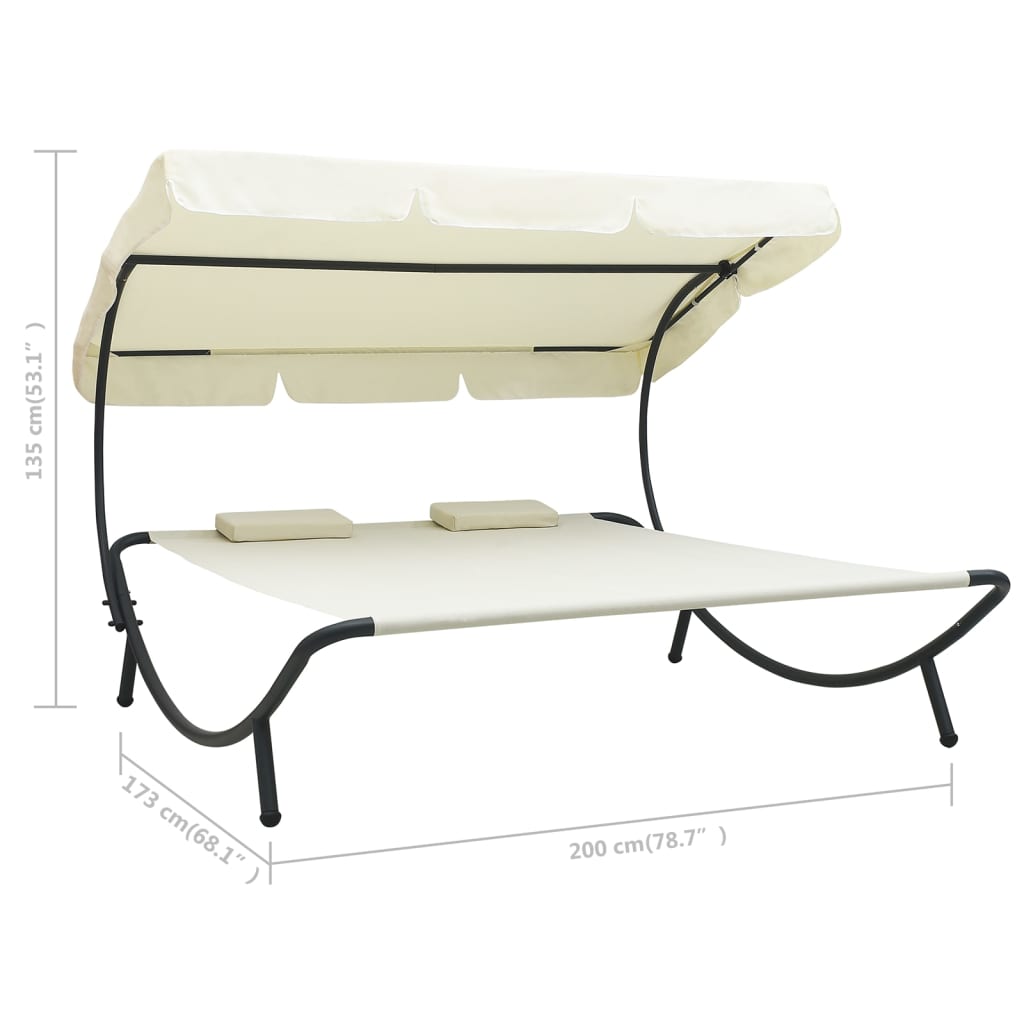 vidaXL Záhradná posteľ s baldachýnom a vankúšmi, krémovo biela