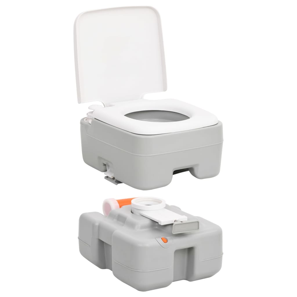vidaXL Prenosné kempingové WC, sivo biele 15+10 l, HDPE