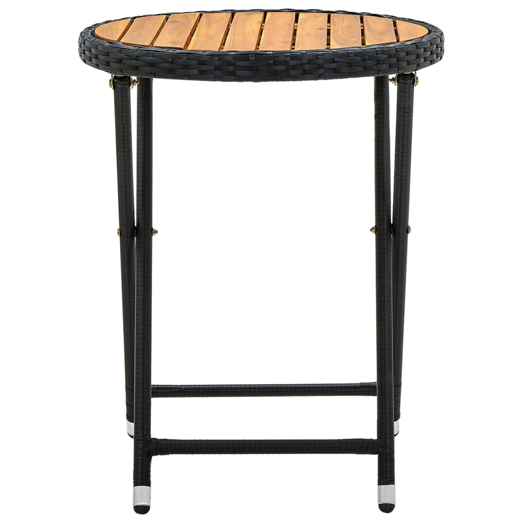 vidaXL Čajový stolík, čierny 60 cm, polyratan a akáciový masív