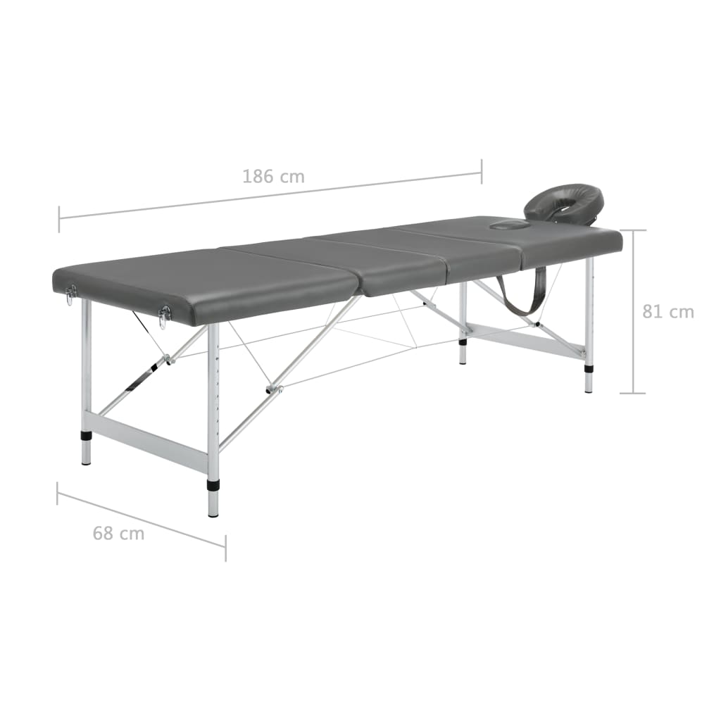 vidaXL Masážny stôl so 4 zónami, hliníkový rám, antracitový 186x68 cm