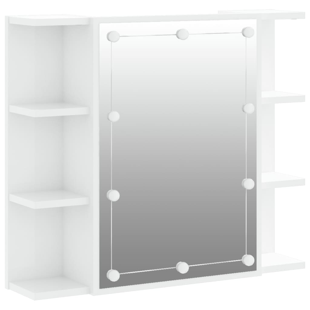 vidaXL Zrkadlová skrinka s LED lesklá biela 70x16,5x60 cm