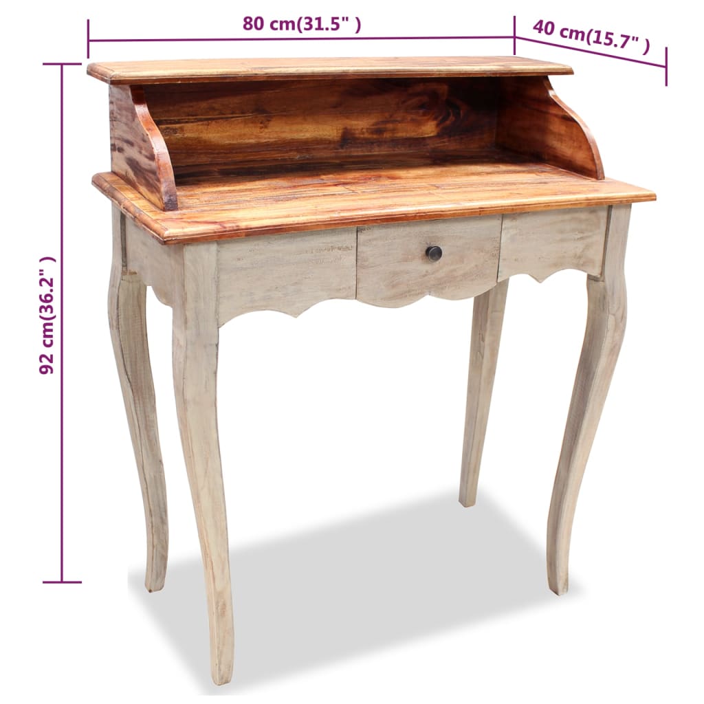 vidaXL Písací stôl z masívneho recyklovaného dreva, 80x40x92 cm