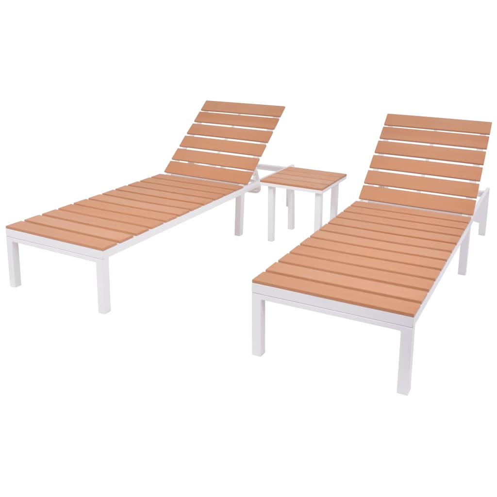 vidaXL Záhradné ležadlá 2 ks so stolíkom, hliník a WPC, bielo hnedé