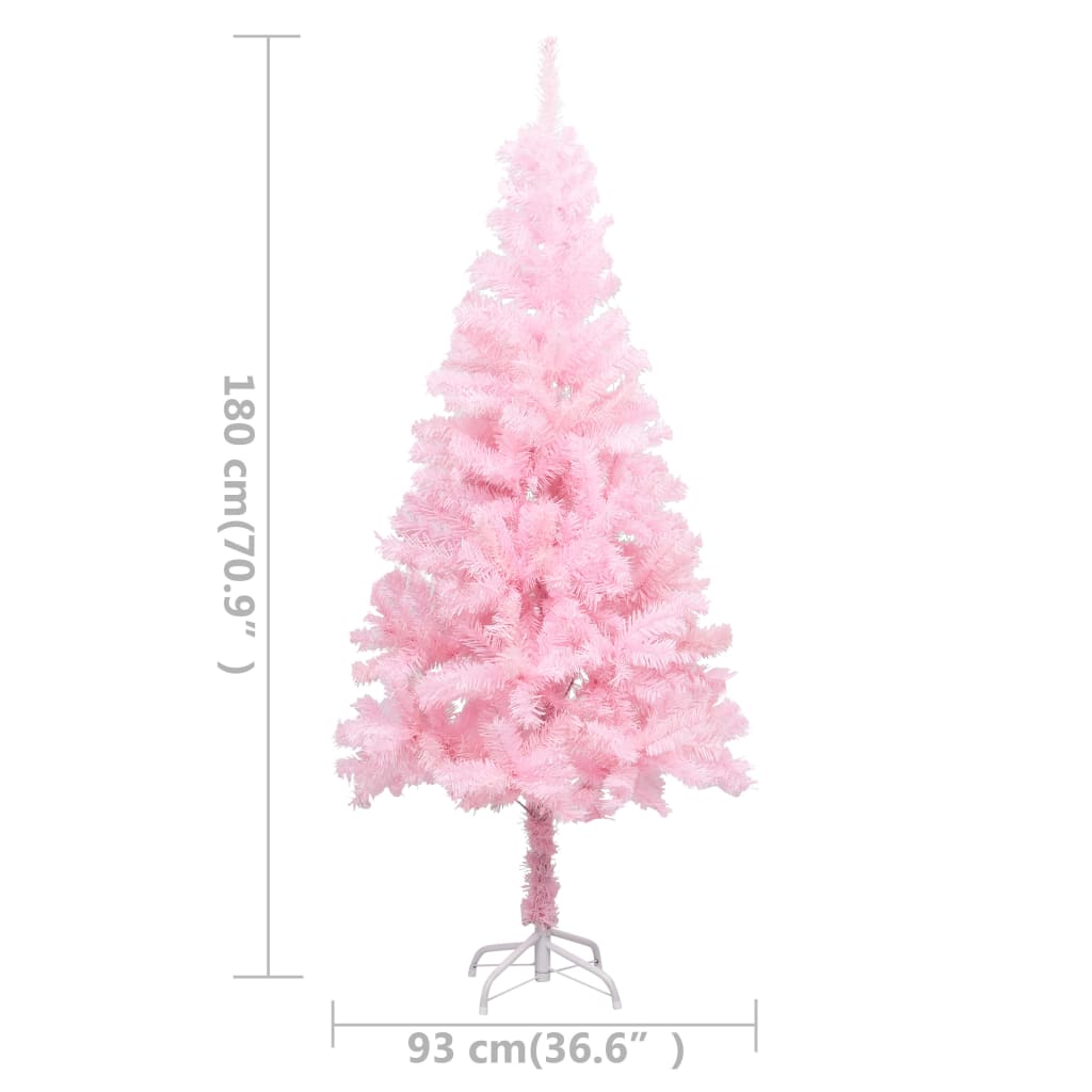vidaXL Osvetlený umelý vianočný stromček+stojan, ružový 180 cm, PVC