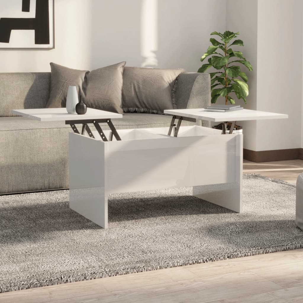 vidaXL Konferenčný stolík lesklý biely 80x50x42,5 cm spracované drevo