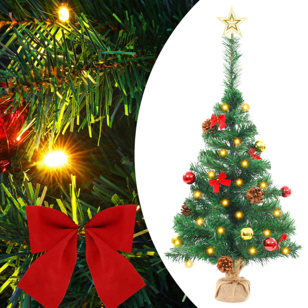 vidaXL Osvetlený umelý vianočný stromček s ozdobami, zelený 64 cm