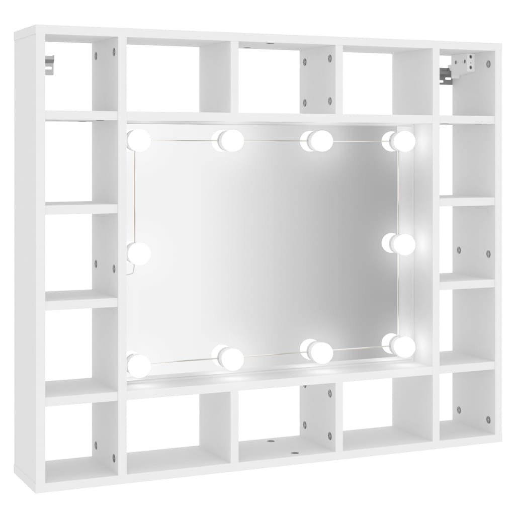 vidaXL Zrkadlová skrinka s LED biela 91x15x76,5 cm