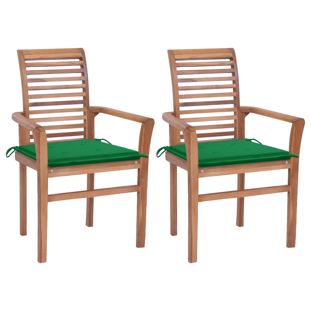 vidaXL Jedálenské stoličky 2 ks zelené podložky tíkový masív