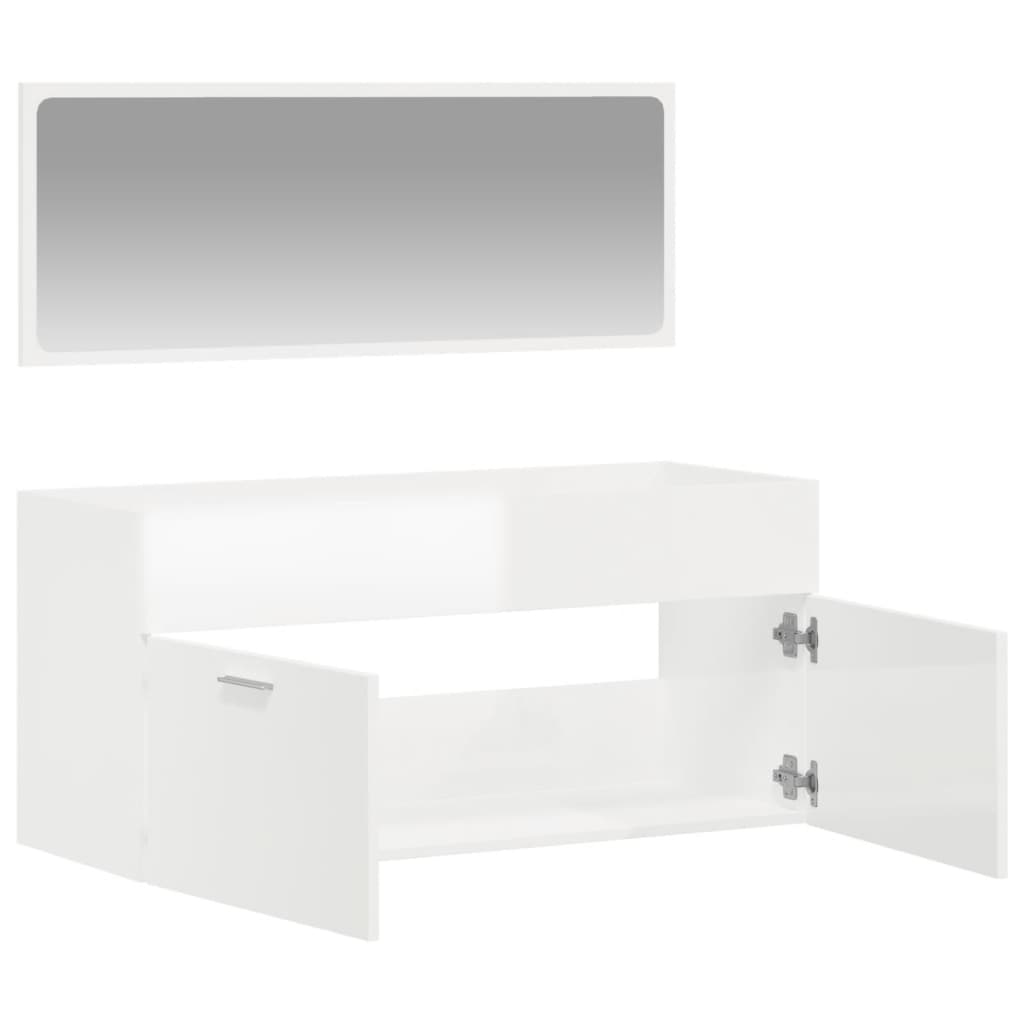 vidXL Kúpeľňová skrinka so zrkadlom lesklá biela kompozitné drevo