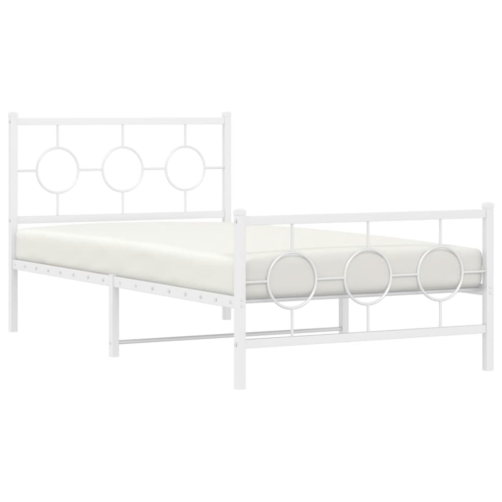 vidaXL Kovový rám postele s čelom a podnožkou biely 100x200 cm