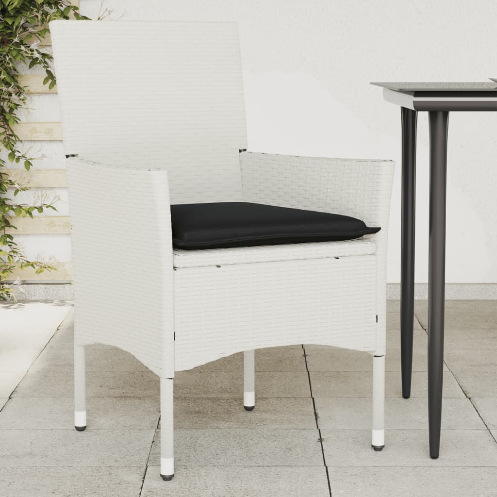 vidaXL Záhradné stoličky s vankúšmi 2 ks biele polyratan