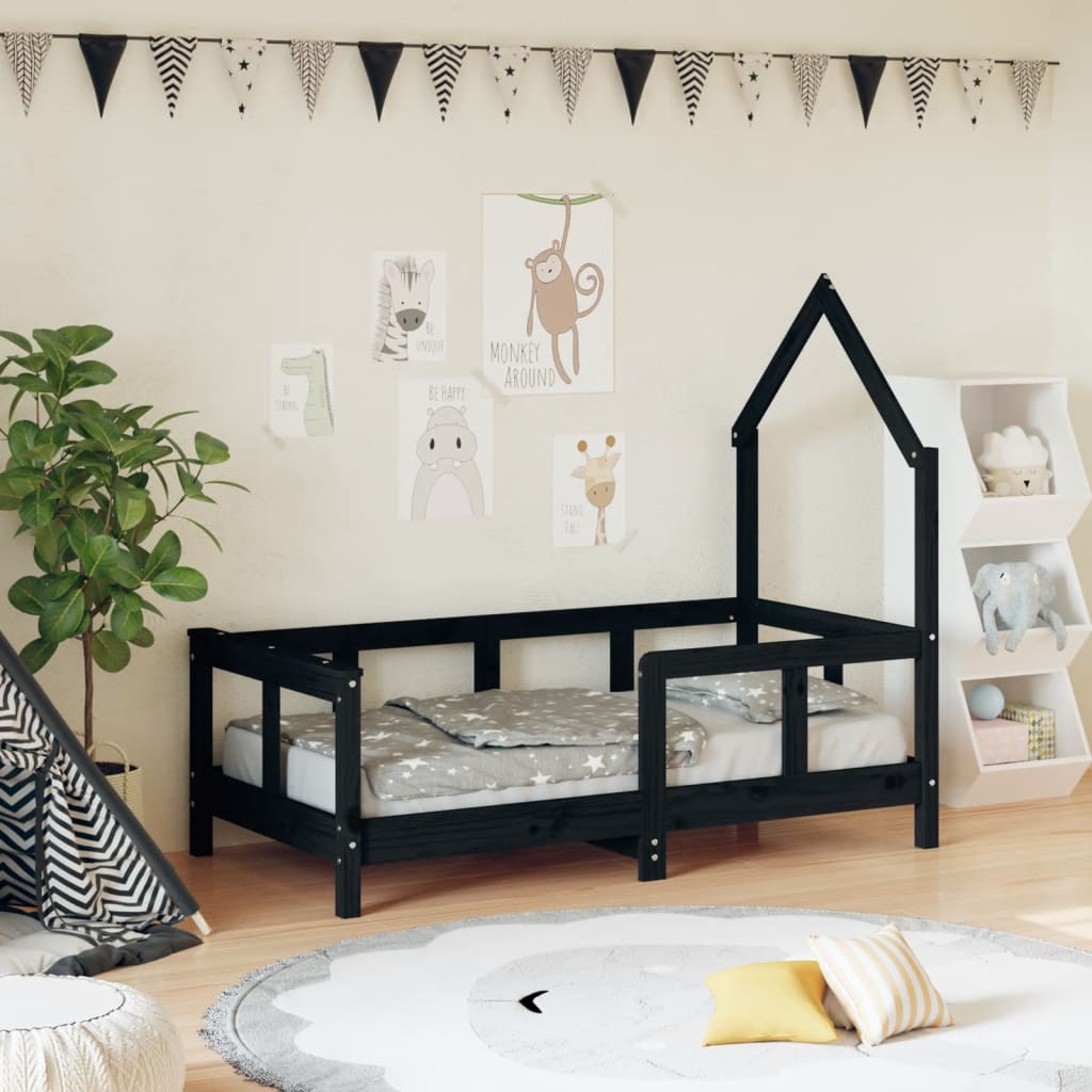 vidaXL Rám detskej postele čierny 70x140 cm masívna borovica