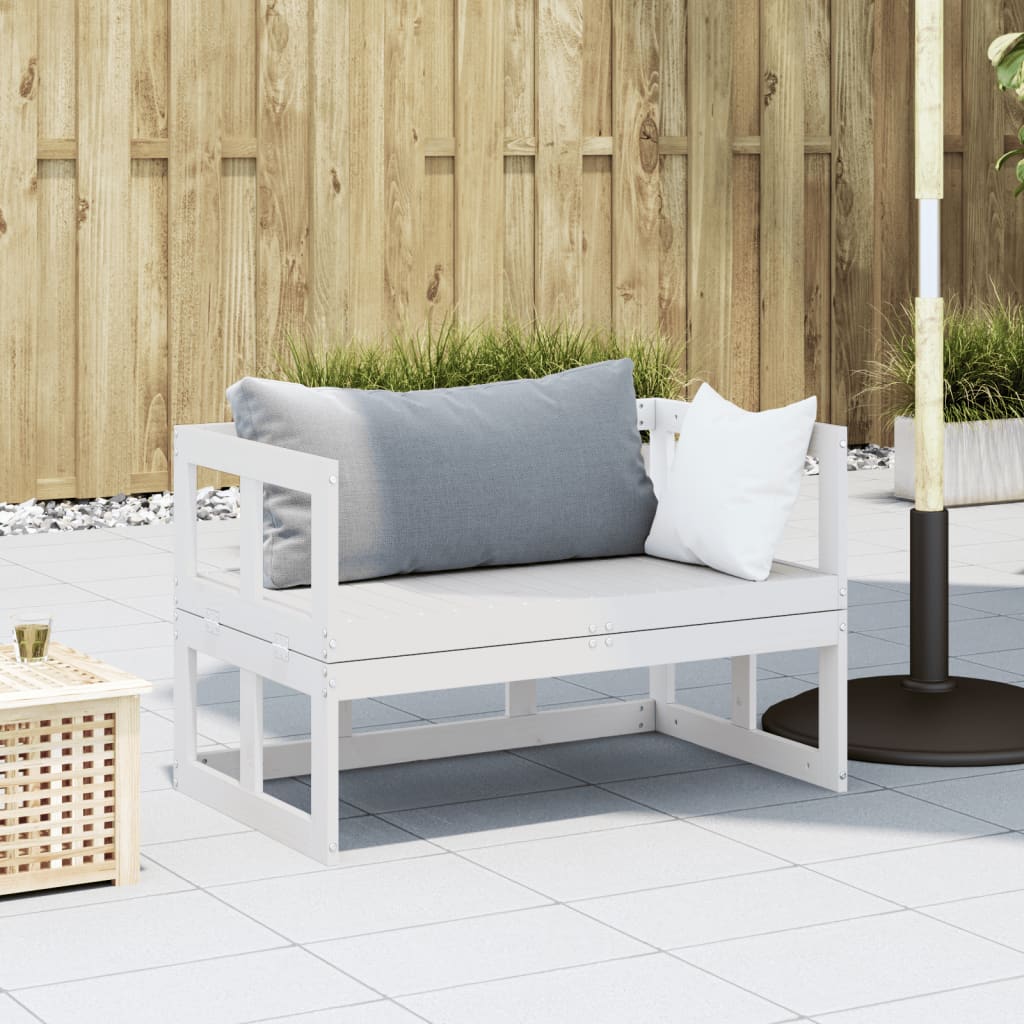 vidaXL Záhradná lavica rozťahovacia biela borovicový masív