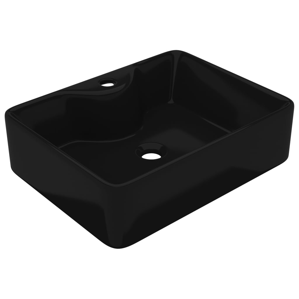 Keramické umývadlo do kúpeľne s otvorom na batériu, čierne, štvorcové