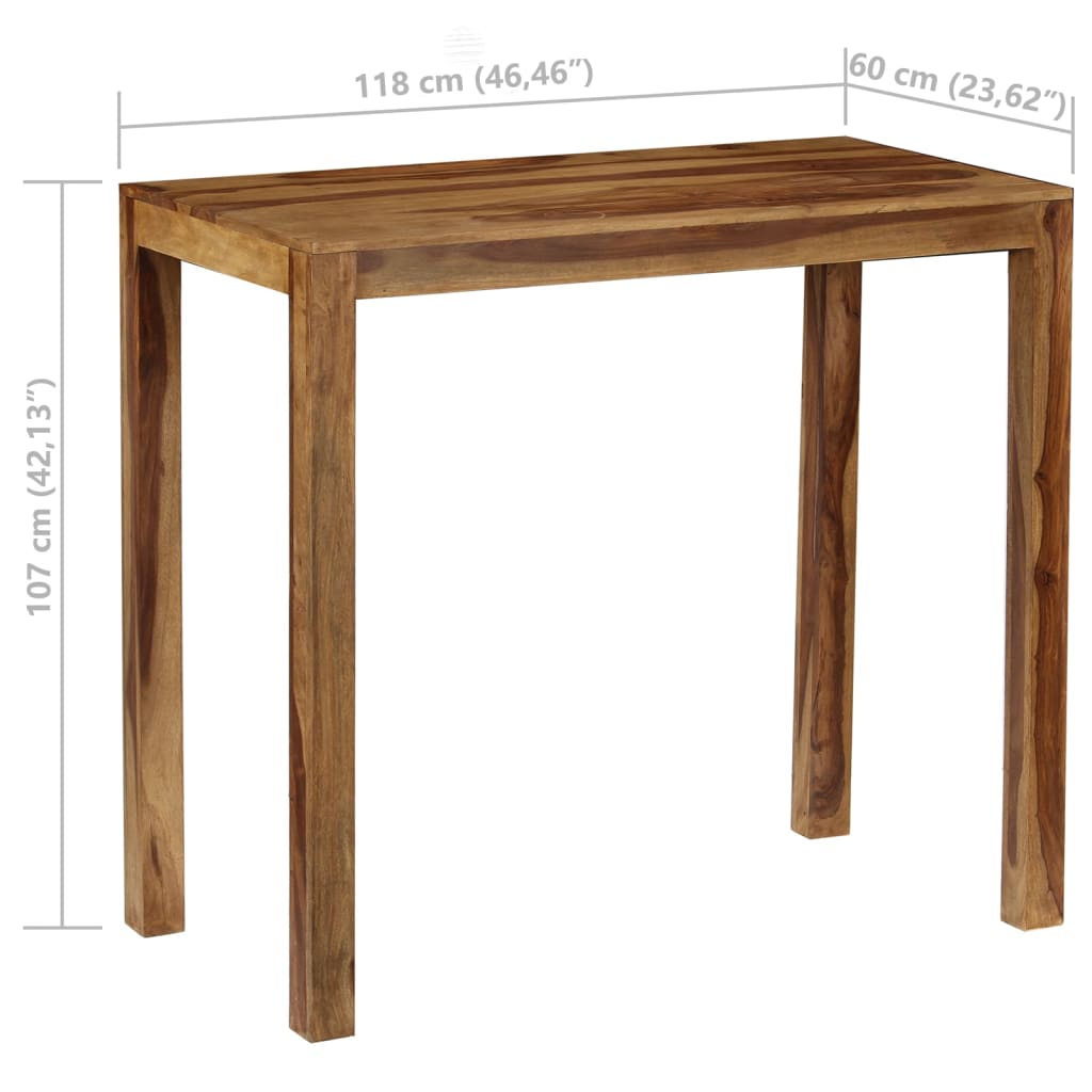 vidaXL Barový stôl, masívne sheeshamové drevo 118x60x107 cm