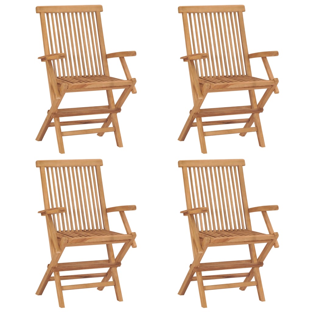 vidaXL Záhradné stoličky s krémovo-bielymi podložkami 4ks tíkový masív