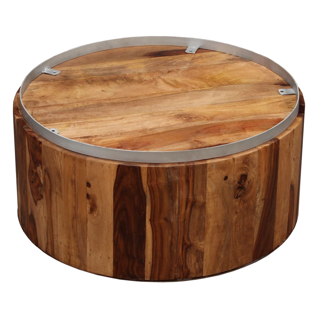 vidaXL Konferenčný stolík, masívne sheeshamové drevo a oceľ, 68 cm