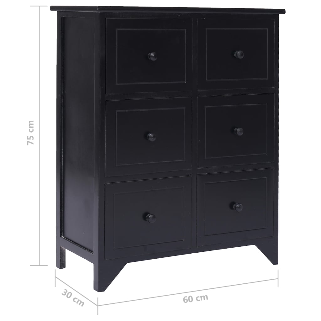 vidaXL Príručná skrinka, 6 zásuviek, čierna 60x30x75cm drevo paulovnie