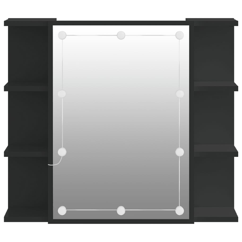 vidaXL Zrkadlová skrinka s LED čierna 70x16,5x60 cm