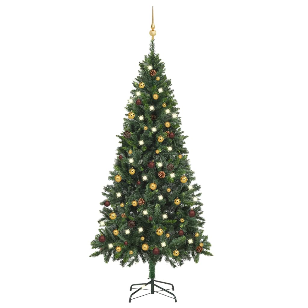 vidaXL Osvetlený umelý vianočný stromček s guľami, zelený 180 cm
