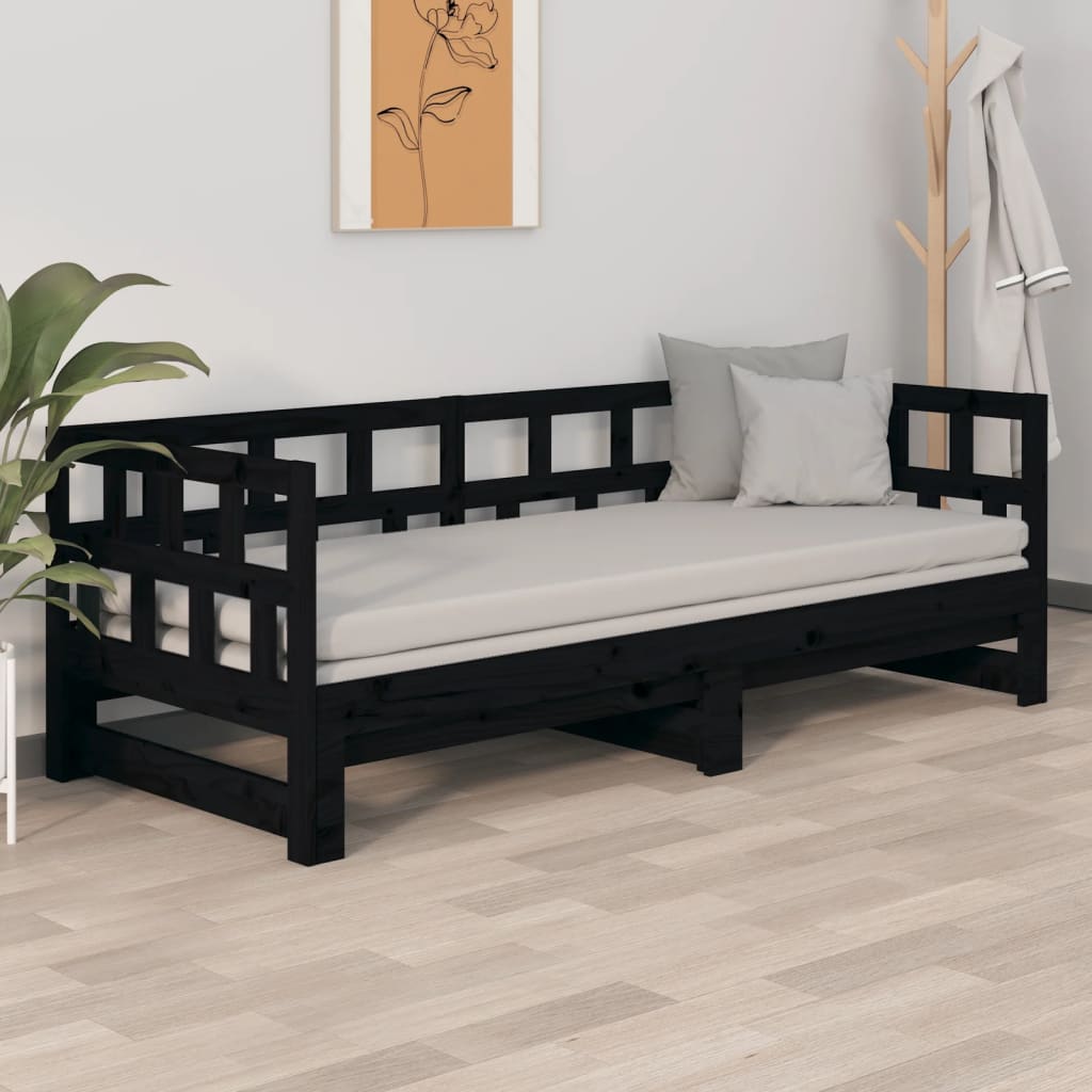 vidaXL Rozkladacia denná posteľ čierna borovicový masív 2x(90x200) cm