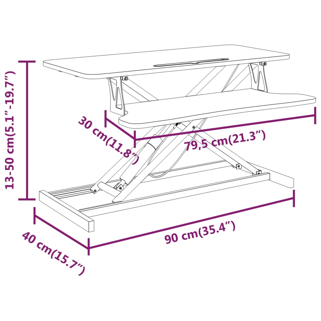 VidaXL Nastaviteľný pracovný stôl 90x40x(13-50) cm oceľ a sprac. drevo