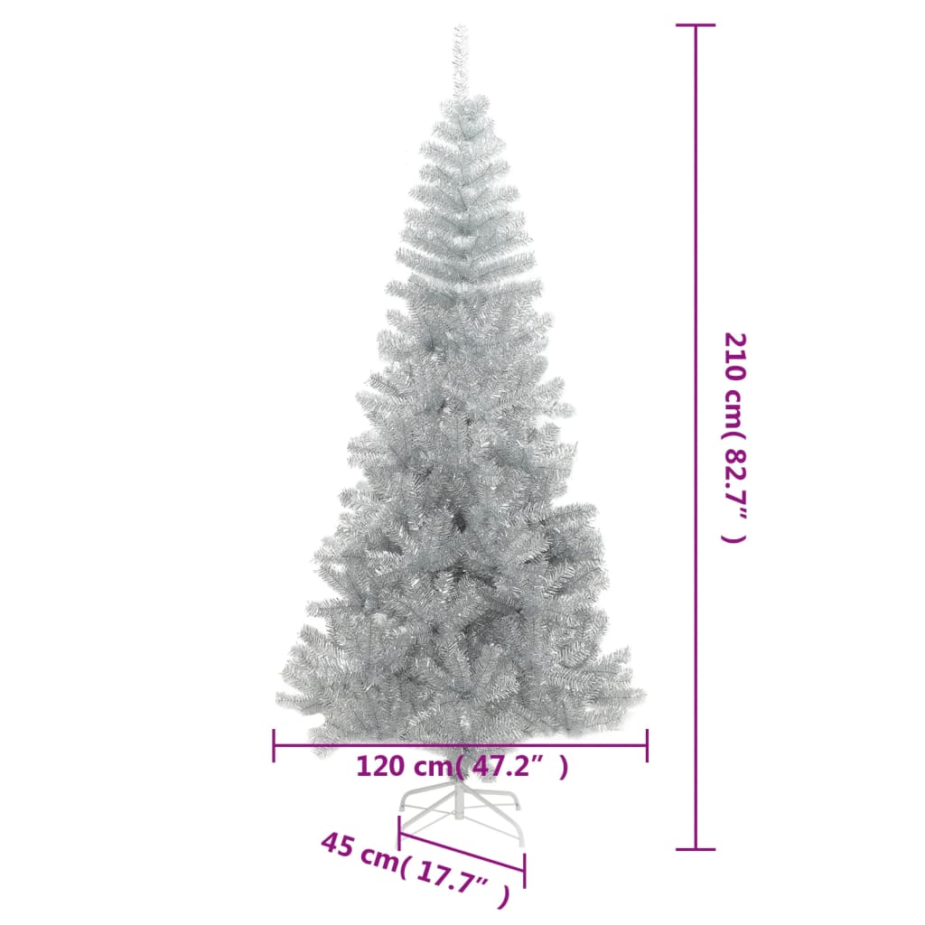 vidaXL Umelý vianočný stromček so stojanom, strieborný 210 cm, PET