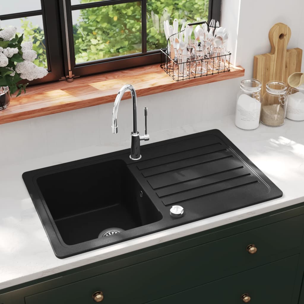 Kuchynské umývadlo s obrátiteľným drezom z granitu čierne