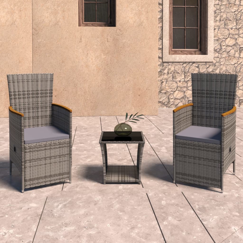 vidaXL 3-dielna záhradná sedacia súprava s podložkami, polyratan, sivá
