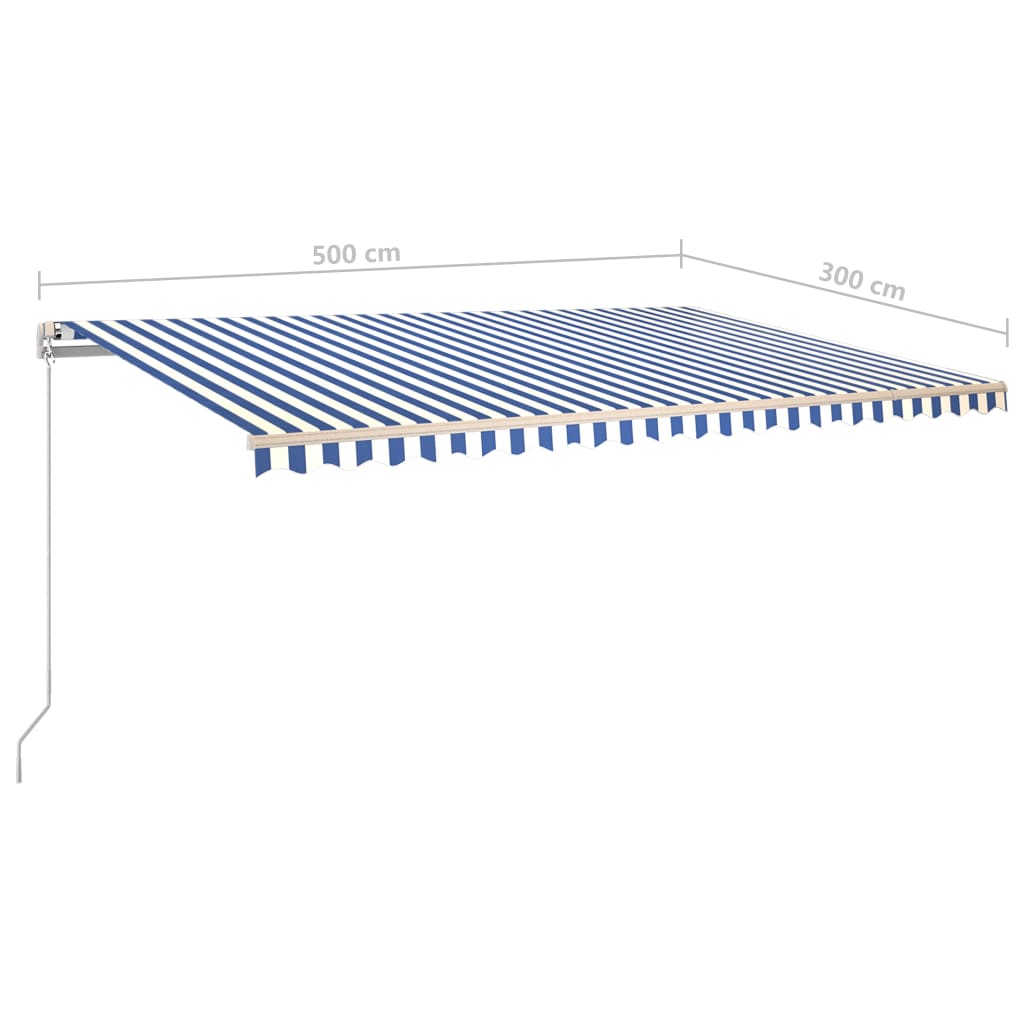 vidaXL Automaticky zaťahovacia markíza so stĺpikmi 5x3 m modro-biela