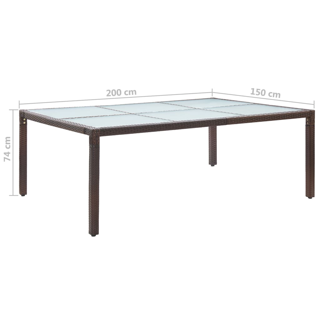 vidaXL Vonkajší jedálenský stôl hnedý 200x150x74 cm polyratan