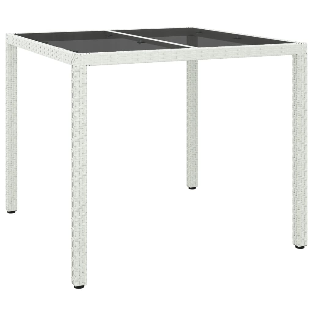 vidaXL Záhradný stôl 90x90x75 cm tvrdené sklo a polyratan biely