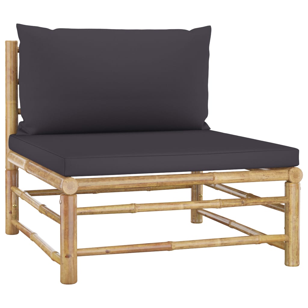 vidaXL 3-dielna záhradná sedacia súprava s tmavosivými podložkami bambus