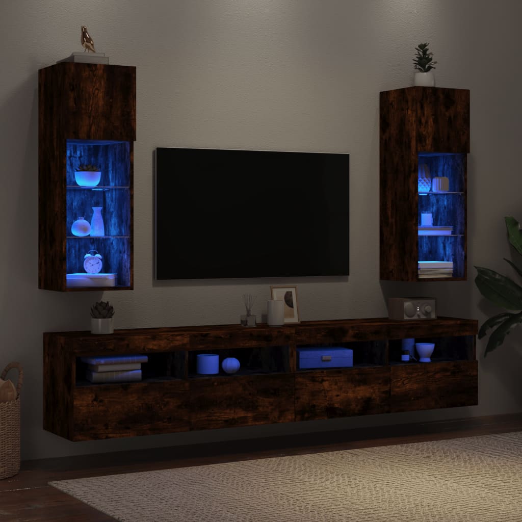 vidaXL TV skrinky s LED svetlami 2 ks dymový dub 30,5x30x90 cm