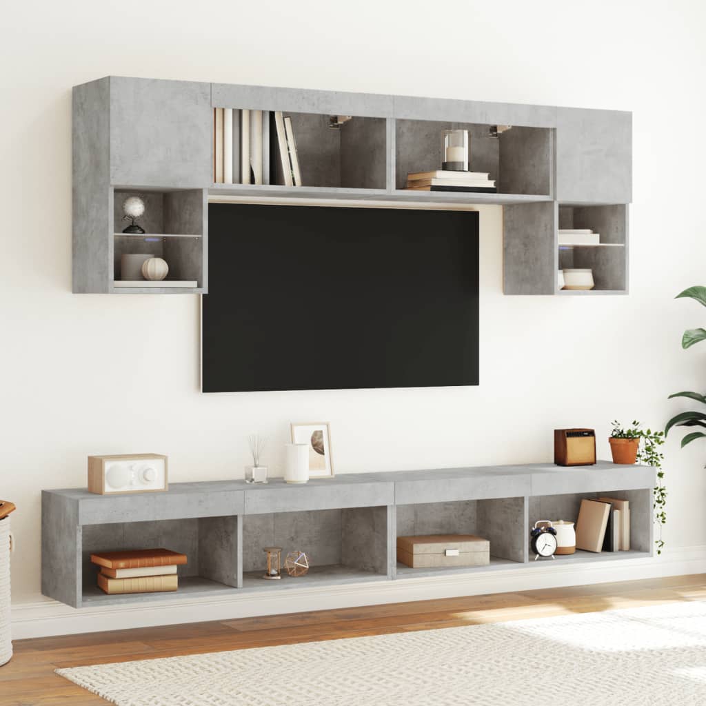 vidaXL 6-dielne TV nástenné skrinky s LED betónovo sivé kompozit.drevo