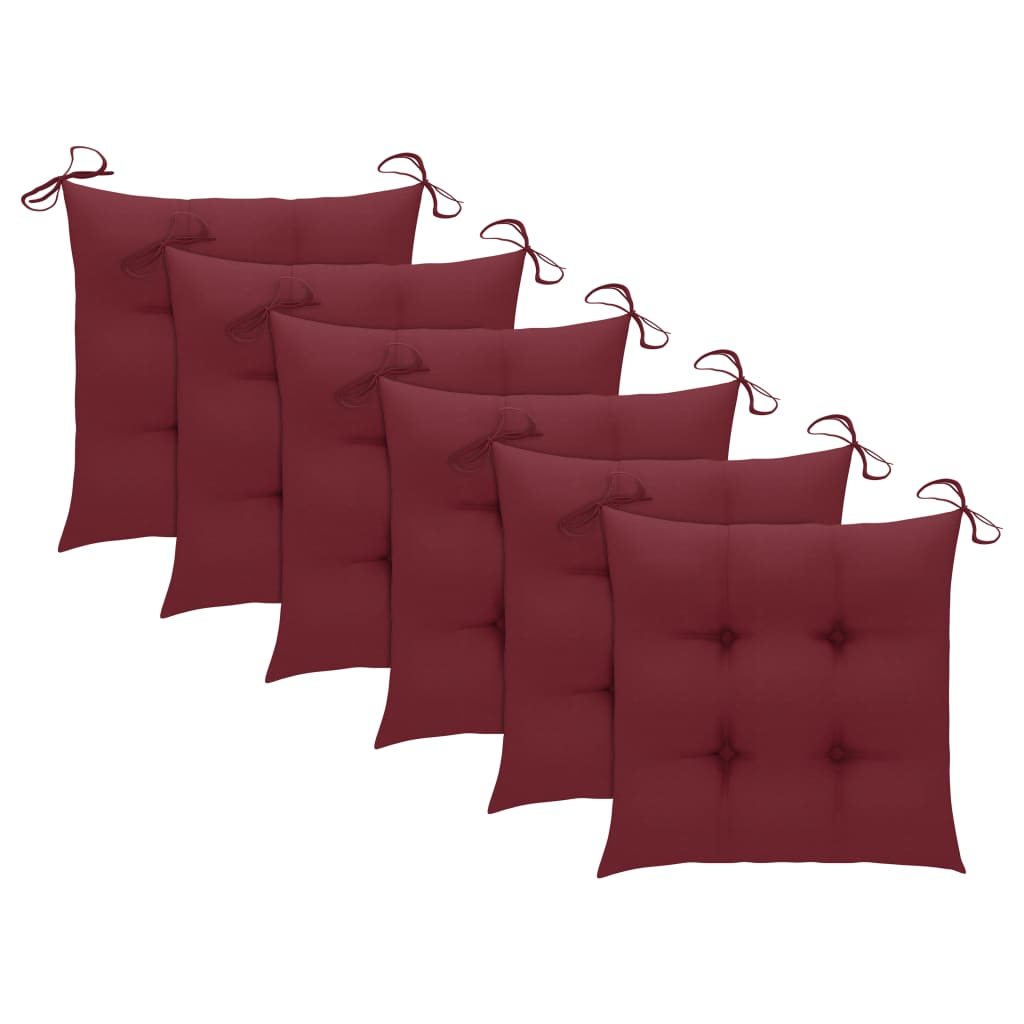 vidaXL Záhradné stoličky s vínovo-červenými podložkami 6 ks tíkový masív