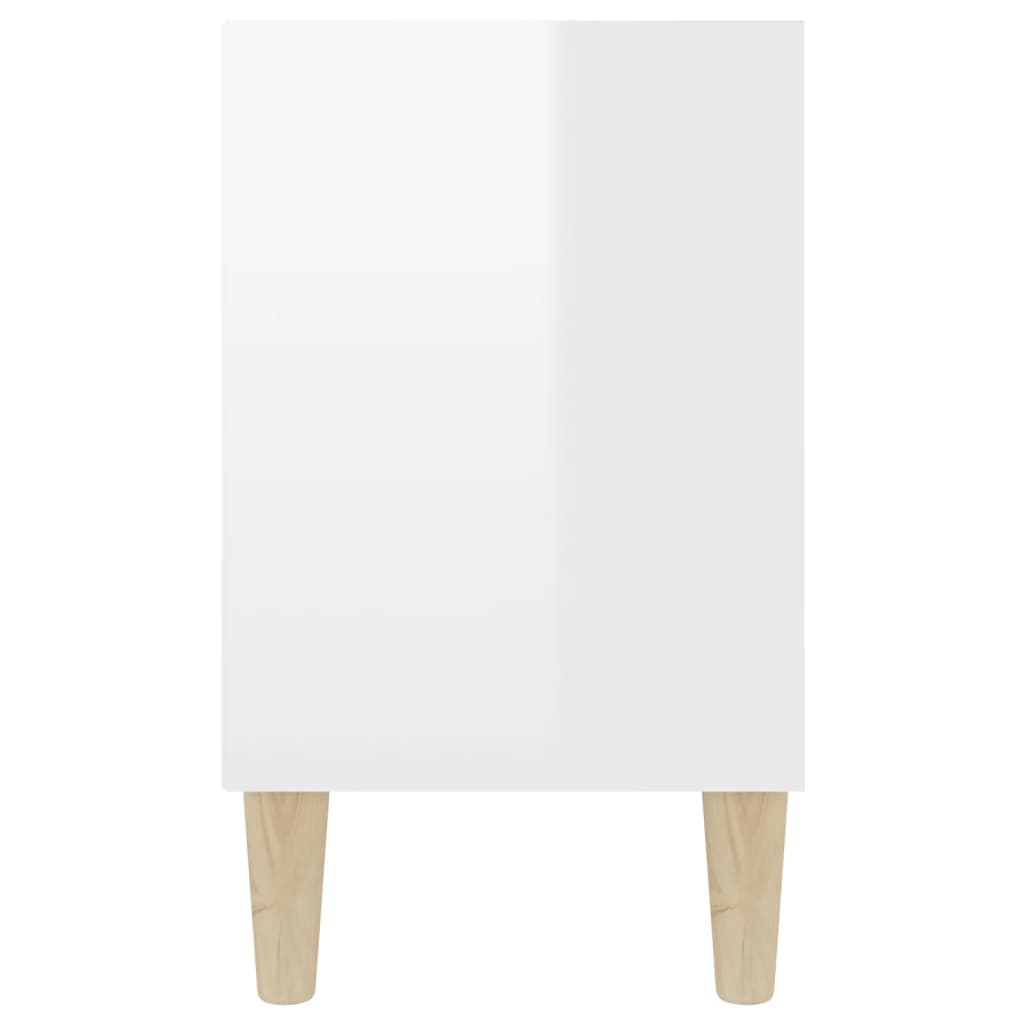 vidaXL TV stolík nohy z masívneho dreva lesklý biely 103,5x30x50 cm