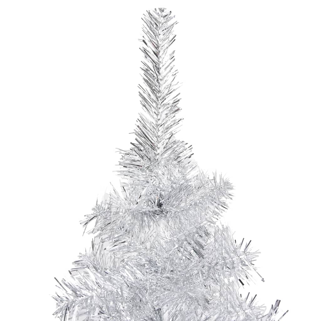 vidaXL Osvetlený umelý vianočný stromček s guľami strieborný 240cm PET