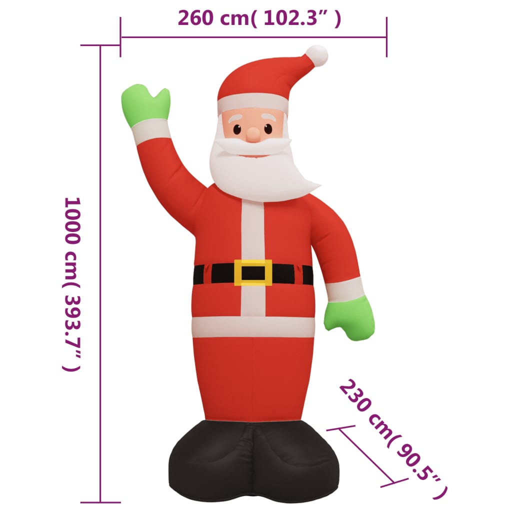 vidaXL Nafukovací vianočný Santa Claus s LED 1000 cm