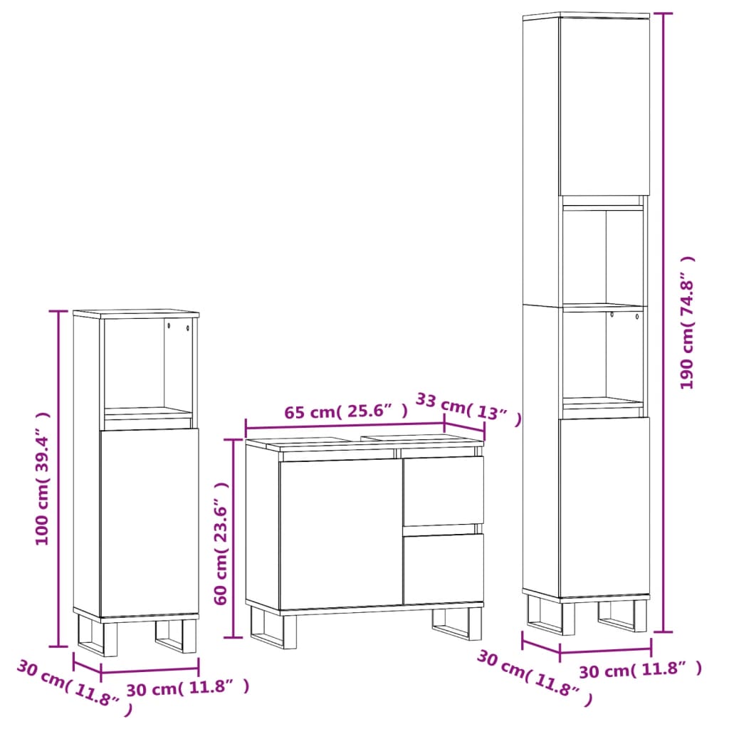 vidaXL 3-dielna súprava kúpeľňových skriniek sonoma kompozitné drevo