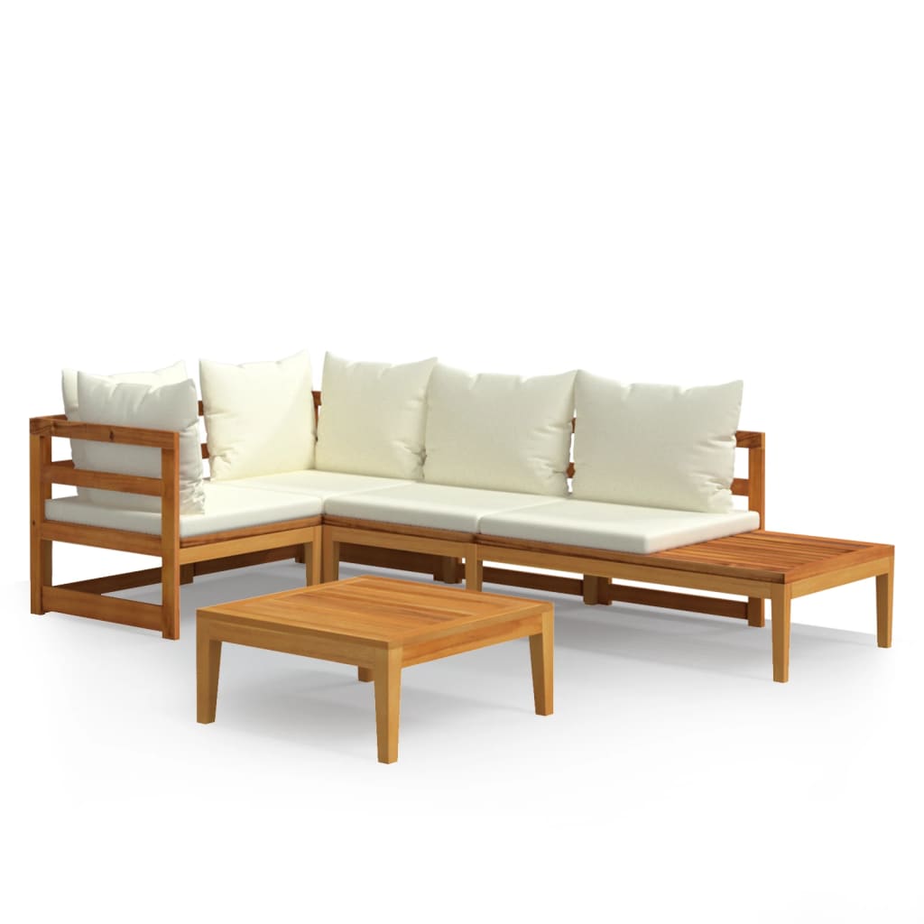 vidaXL 4-dielna záhradná sedacia súprava s krémovo-bielymi podložkami akáciové drevo