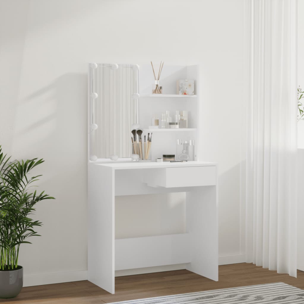 vidaXL Toaletný stolík s LED biely 74,5x40x141 cm