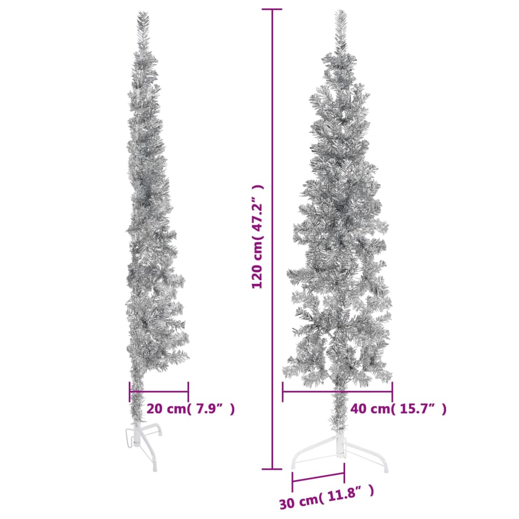 vidaXL Umelý vianočný polovičný stromček s podstavcom strieborný 120cm