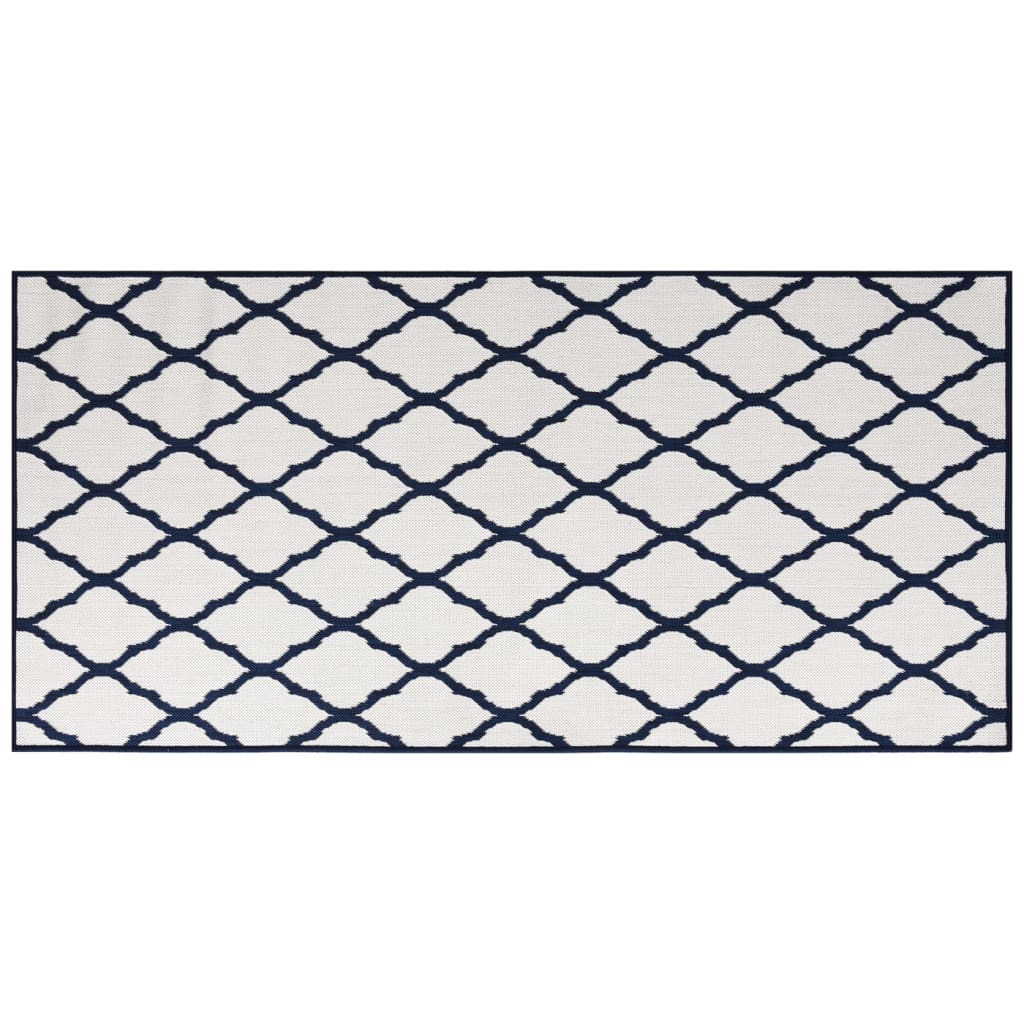 vidaXL Vonkajší koberec námornícky a biely 100x200 cm obojstr. dizajn