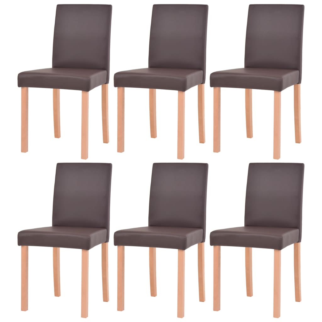 vidaXL Jedálenský stôl a stoličky, 7 ks, umelá koža a dubové drevo, hnedé
