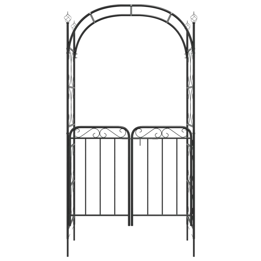 vidaXL Záhradný oblúk s bránou čierny 108x45x235 cm oceľ
